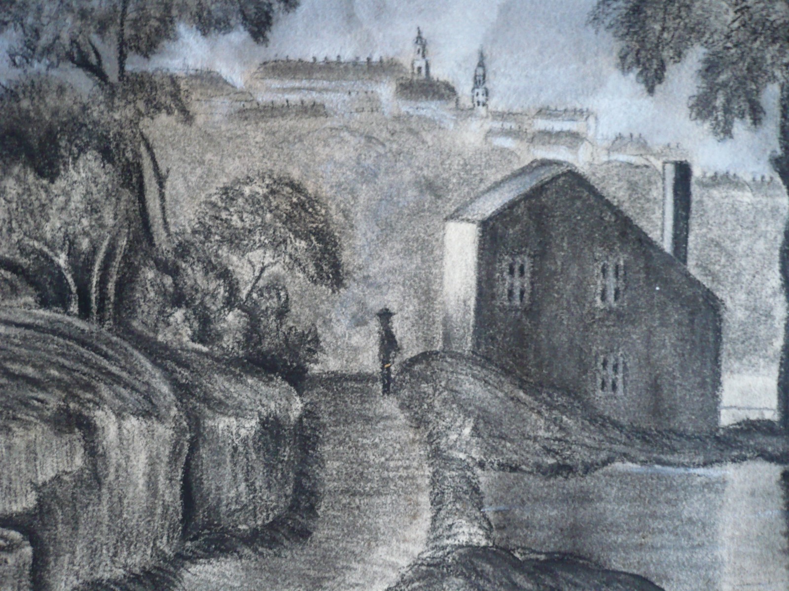 ANTIQUE OLD HISTORICAL NY PRIMITIVE FOLK ART, View Of Albany NEW YORK DRAWING