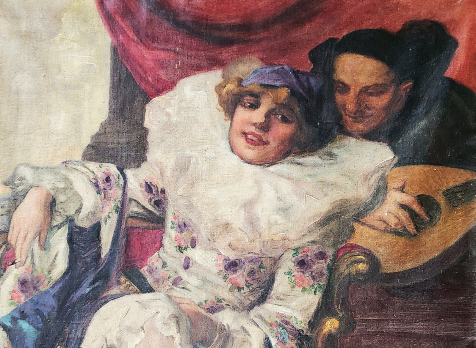 RICHARD GEIGER ( Austria 1870–1945), Oil on Canvas, Pierrette and Lute, Signed