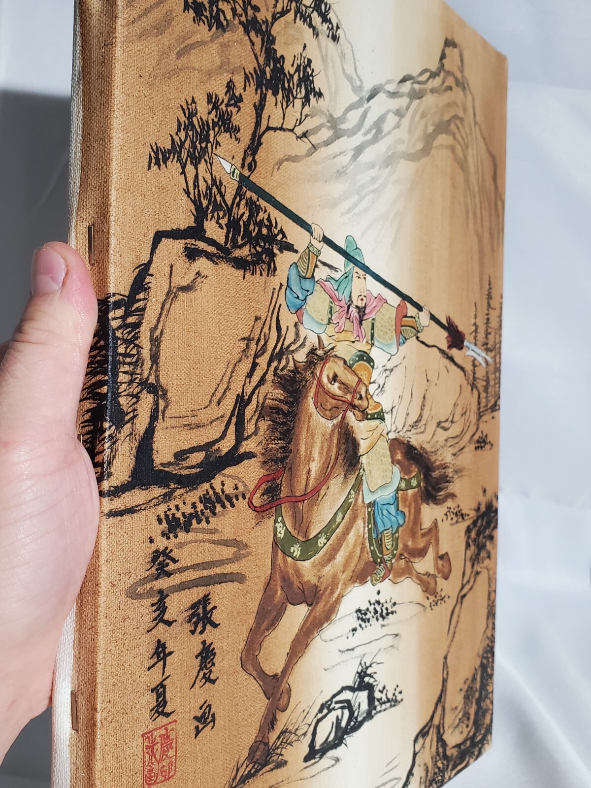 2 Vintage to Antique East Asian Calligraphy Paintings of Warriors Horseback