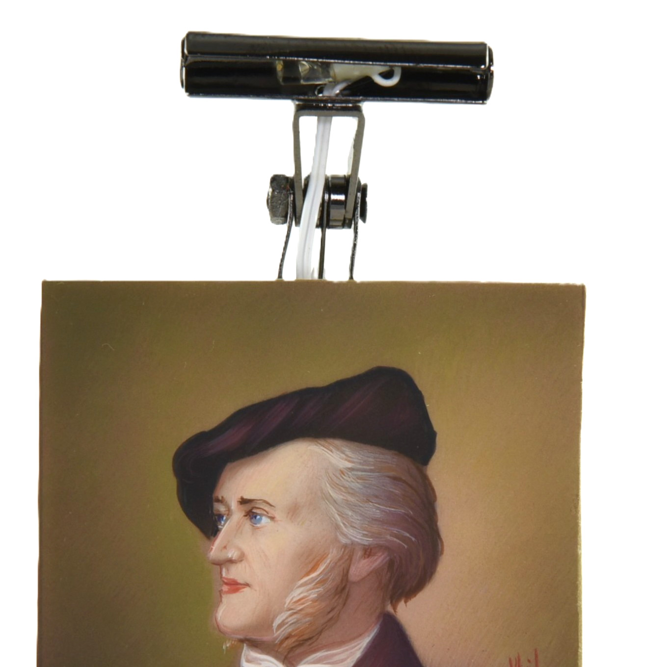 Miniature Portrait Wilhelm Richard Wagner by Italian Artist HiL w/Easel ORIGINAL
