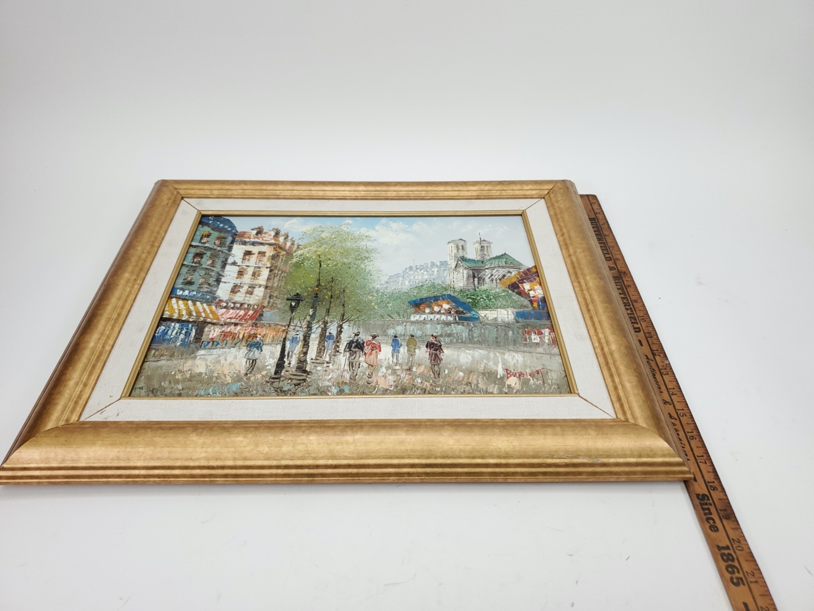 Caroline Burnett Signed Paris Street Scene Oil Painting Notre Dame Gilt Frame