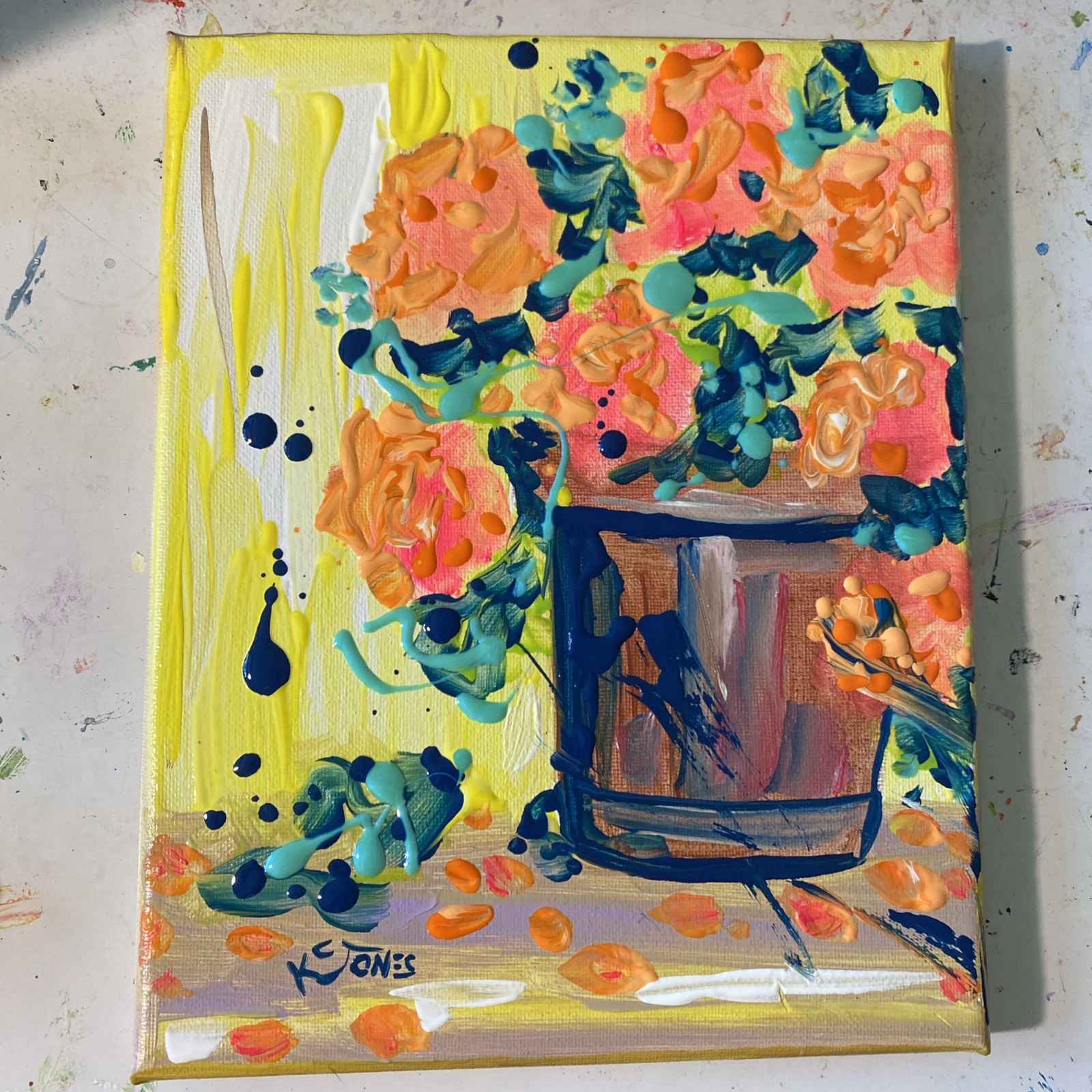 Geraniums | Small 8 X 10 Expressionism Flower Flowers Pot Painting K C Jones Art