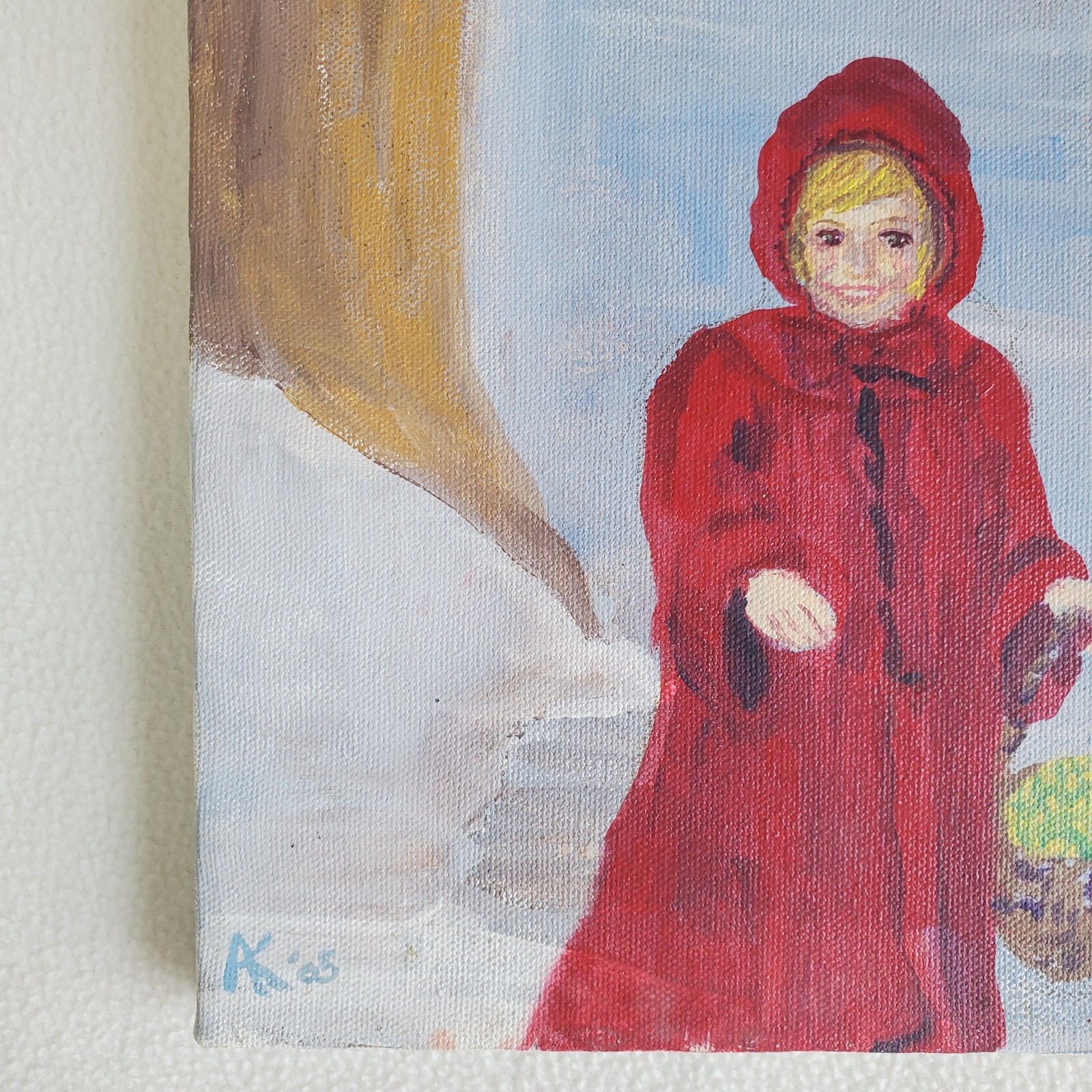 Little Red Riding Hood /Girl One of a Kind OOAK Art Painting on Canvas signed AK