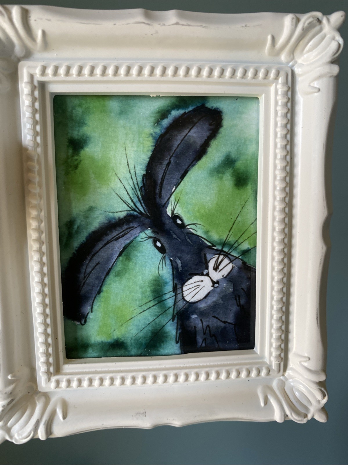 PRINT Rabbit Hare Farm Animals Cute,funny, Painting,framed,miniature,small,mini