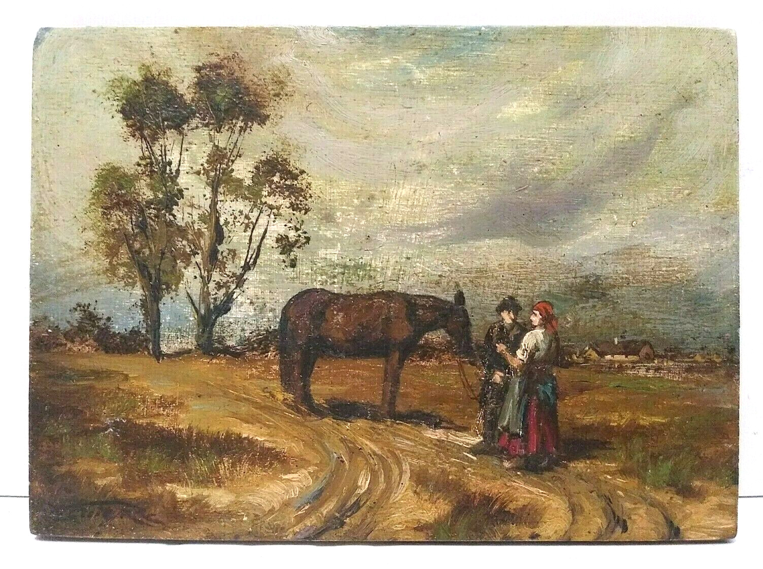 LISTED HUNGARIAN MIKULAS SZEMERE-SMRTNIK Sd ORIG OIL on WOOD FIGURES w/ HORSE
