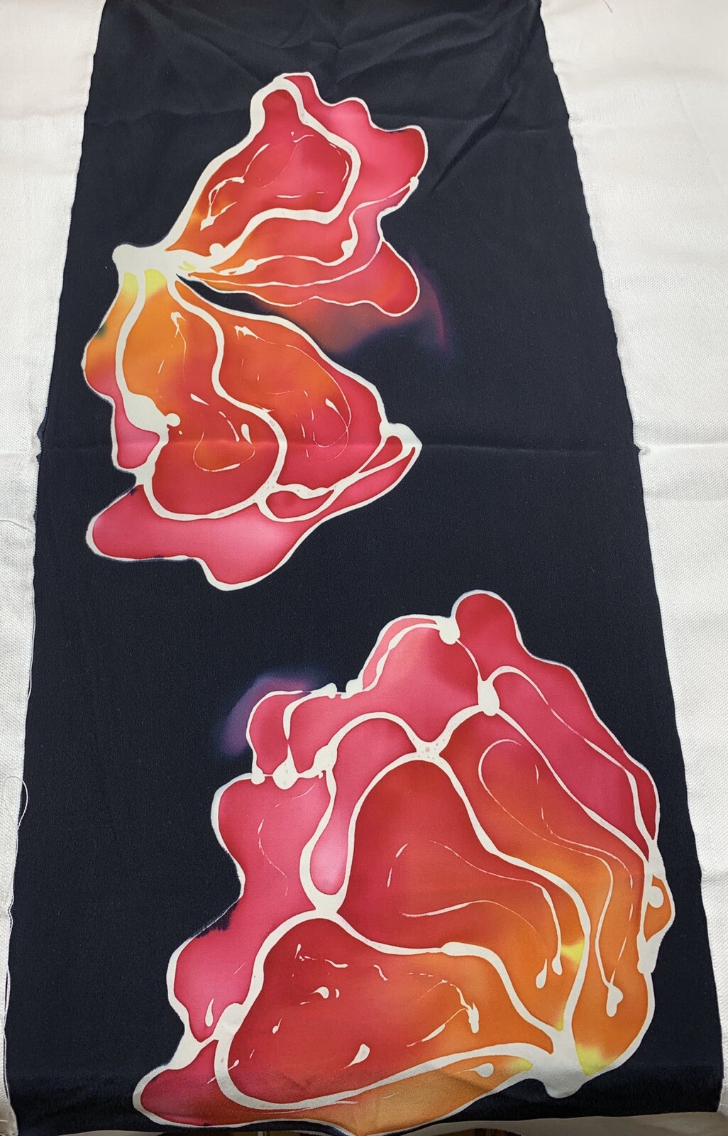 Reds Floral Flowers Abstract Multi Colored Outsider Art Haindpainted On Fabric
