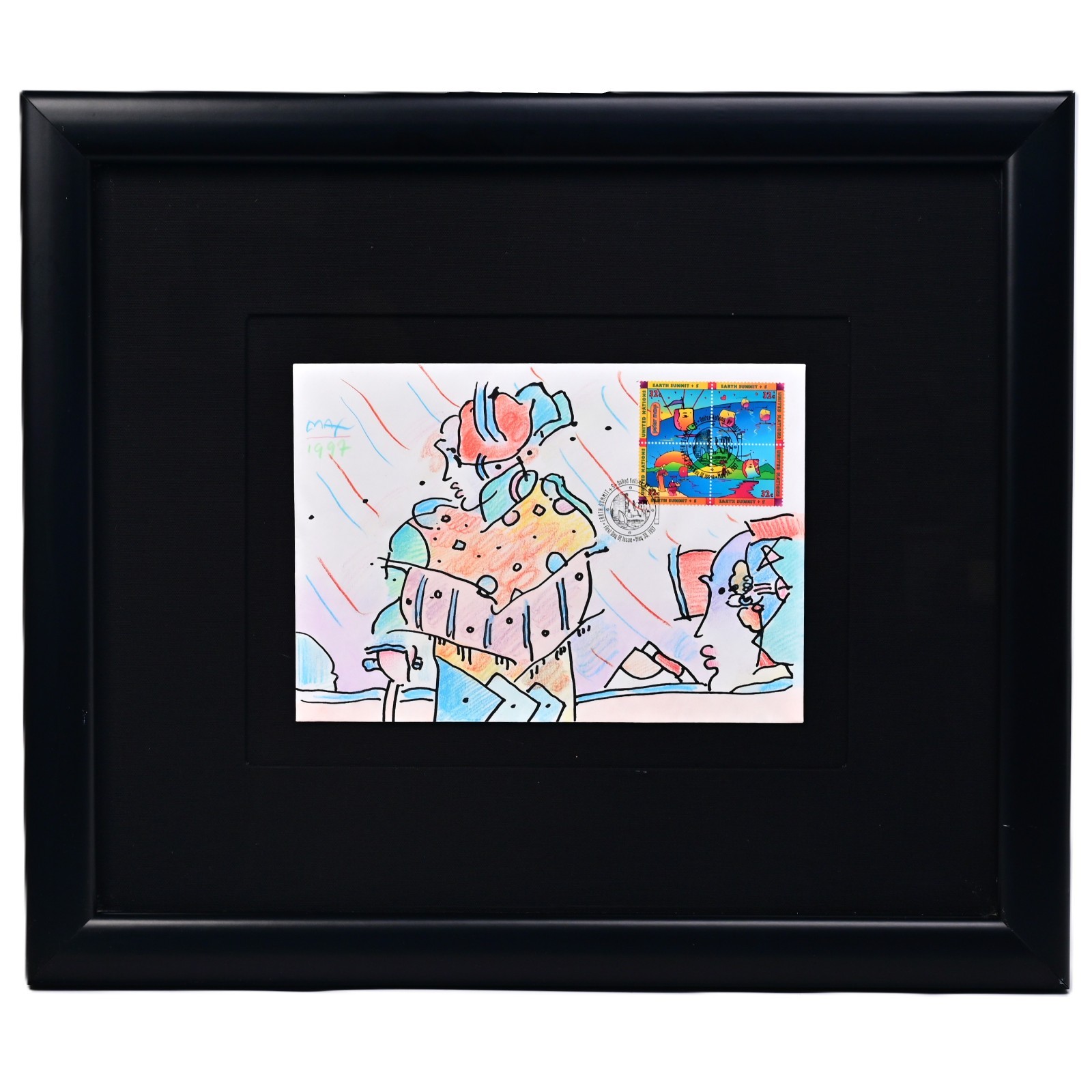 PETER MAX Original Vintage Signed Mixed Media Lady Profile Illustration Painting