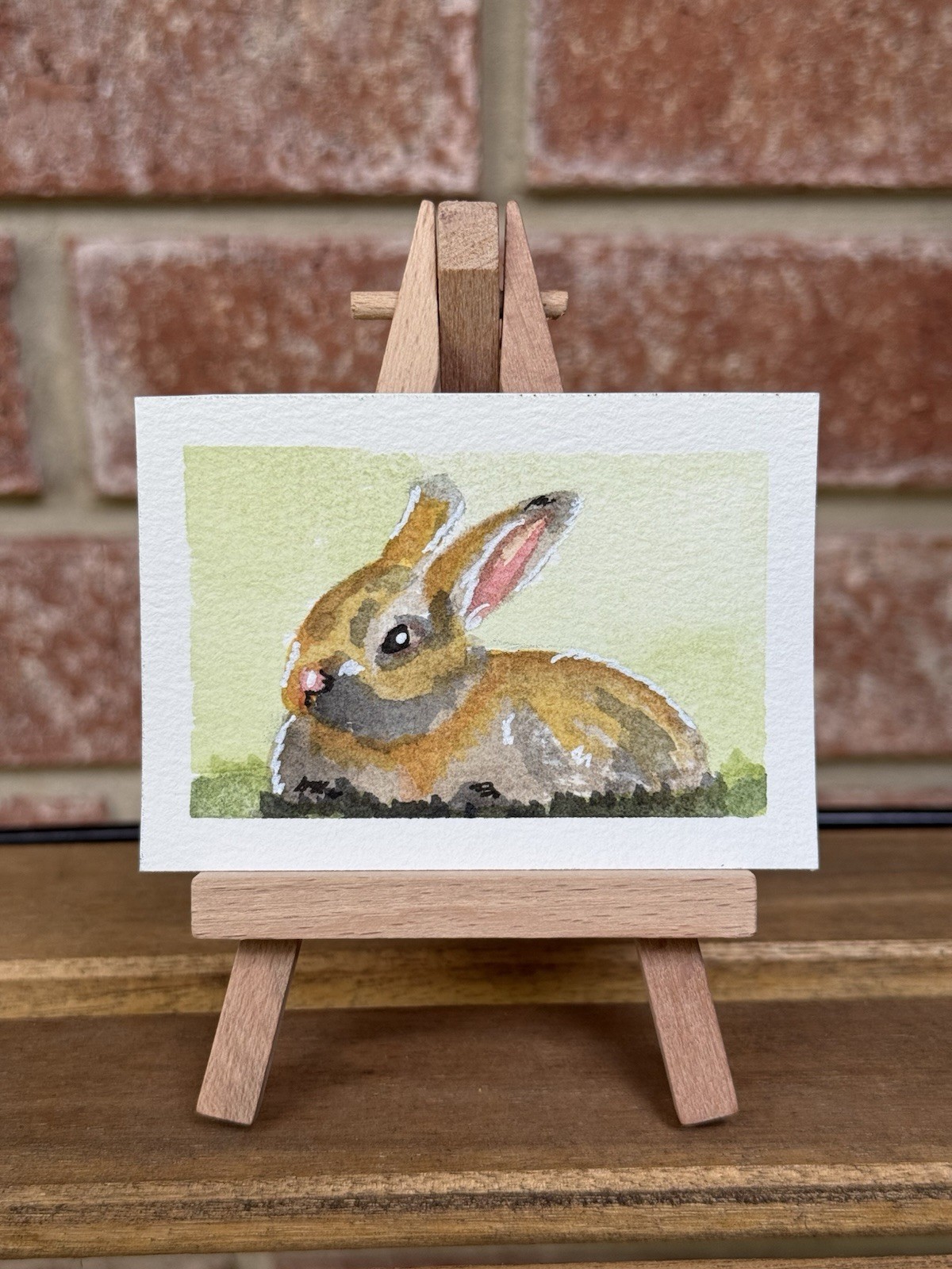Hazel ACEO Original Watercolor Bunny Rabbit Painting OOAK Garden Hoppers