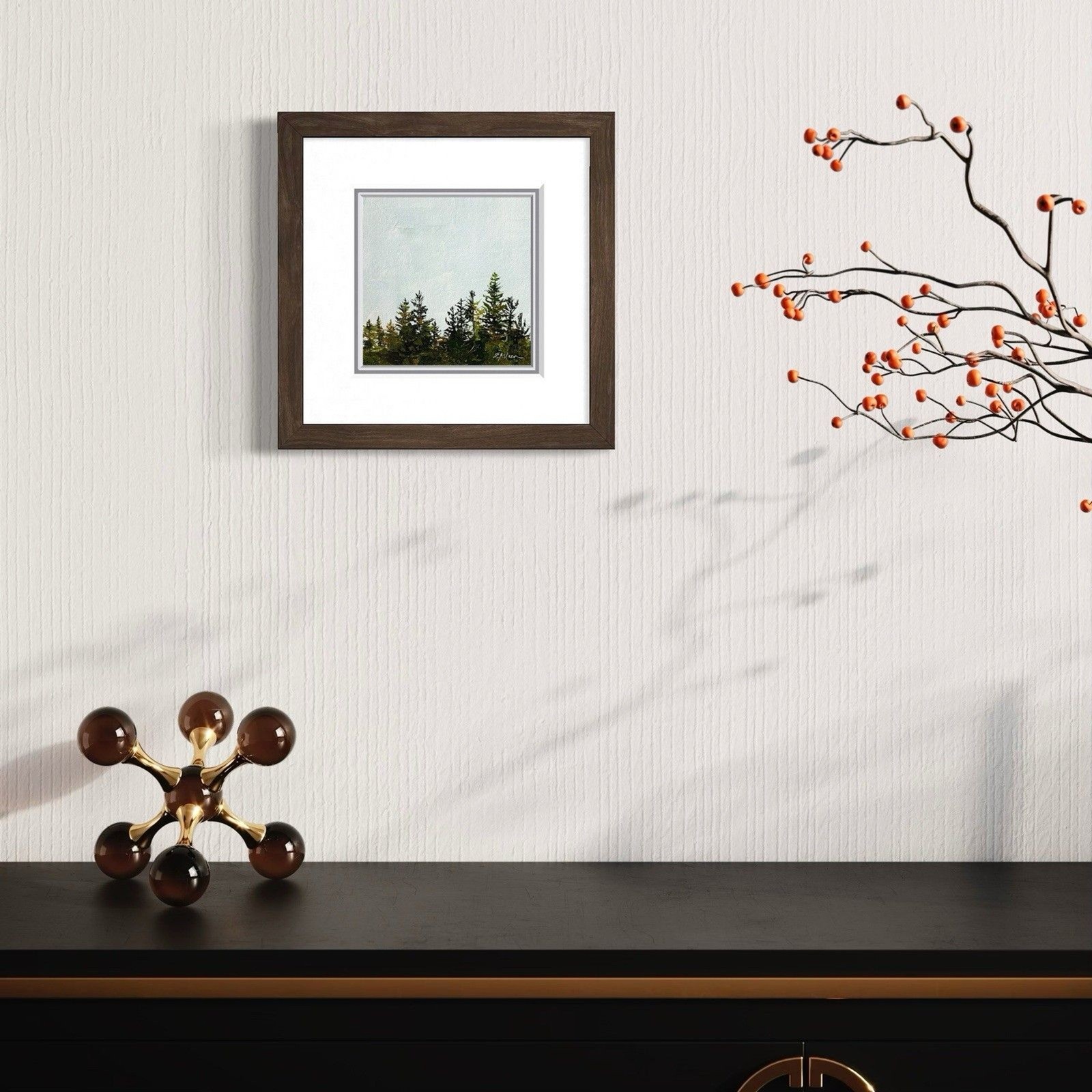8×8 PNW Original Oil Painting Landscape Pine Trees Nature Forest Minimal Signed