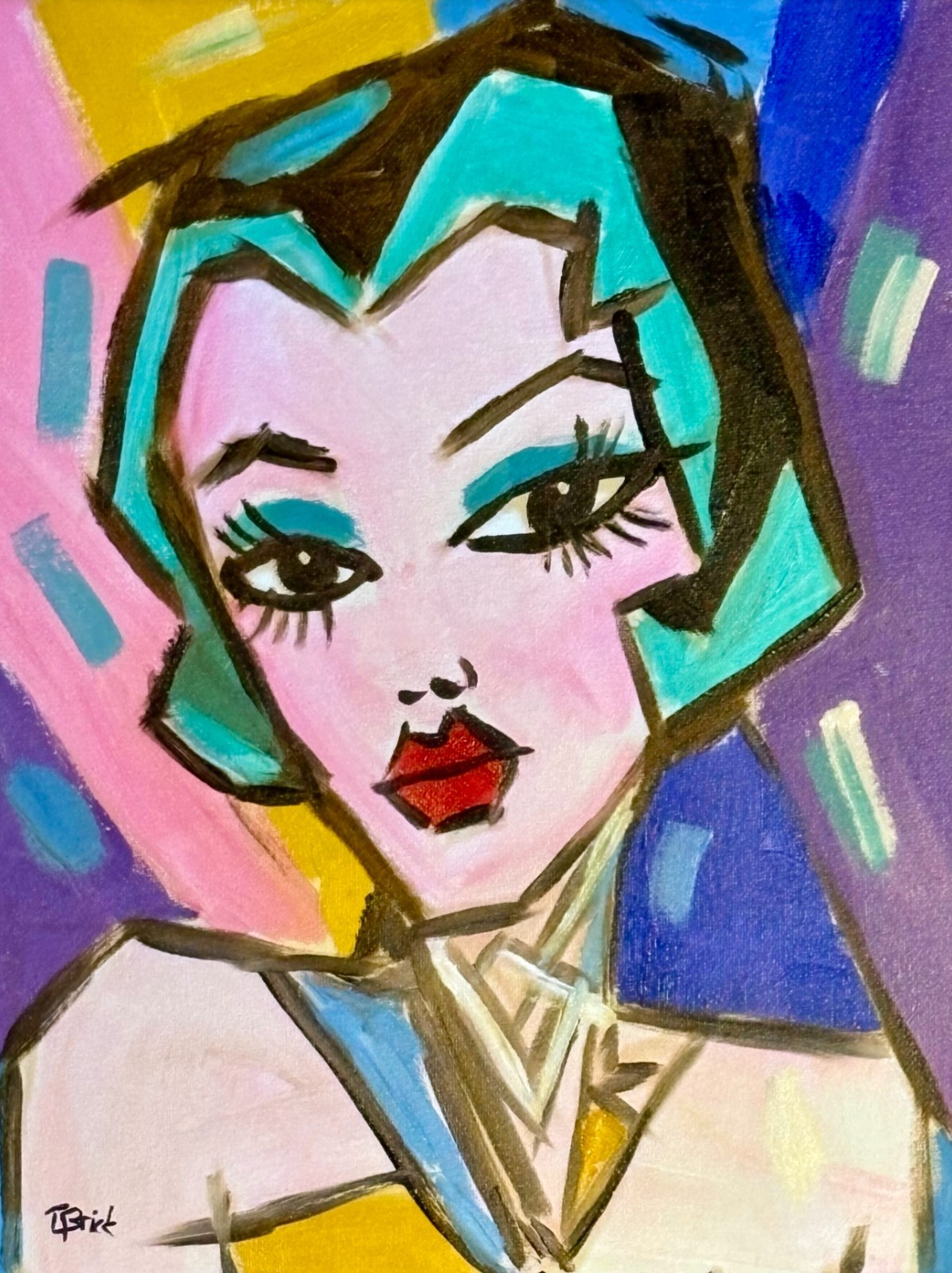 Pop Art Portrait Painting 11×14 Original Canvas Abstract Colorful Face