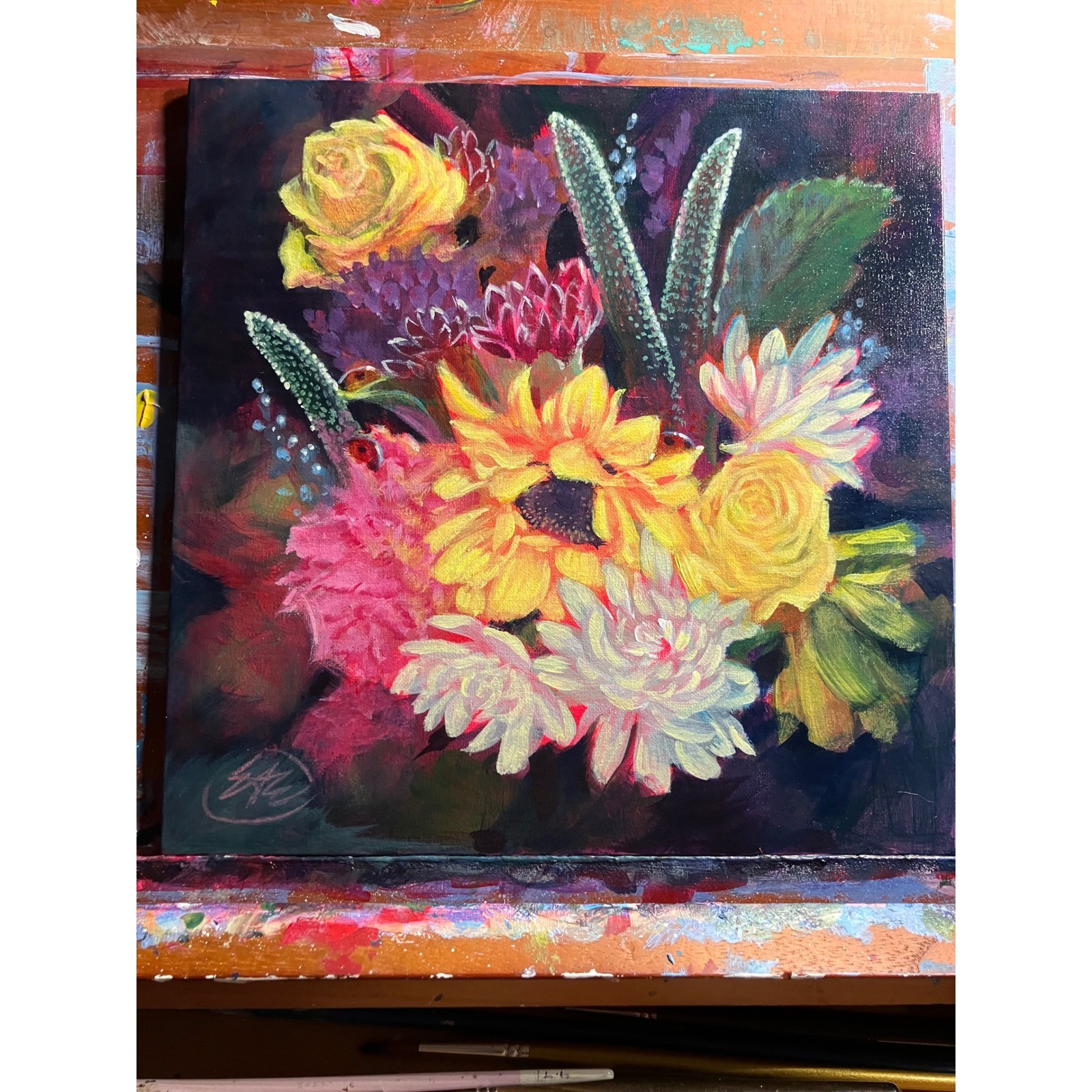 Original sunflower Painting floral Still Life Rose bouquet Art 2026 Artwork USA