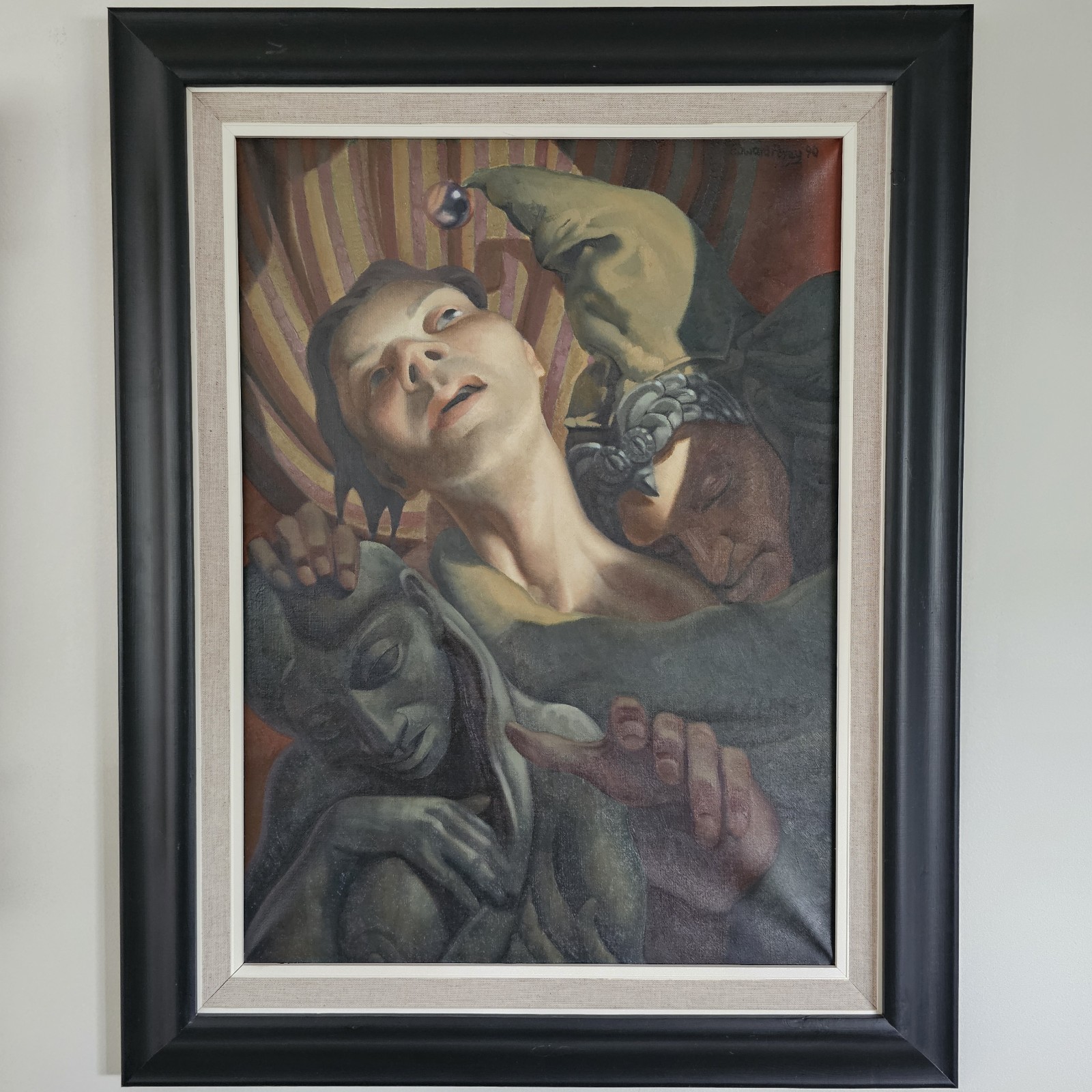 Edward Povey (b.1951) – Original Oil Painting – Surrealism – Actor, Fool And Eve