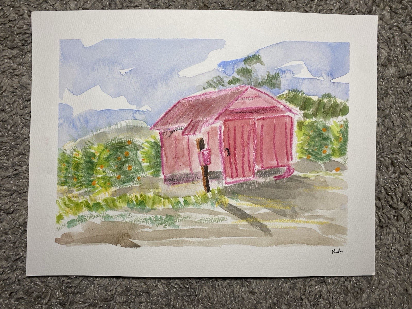 It’s Just A Shed By Nicholas Hagen Original Watercolor And Crayon 9×12