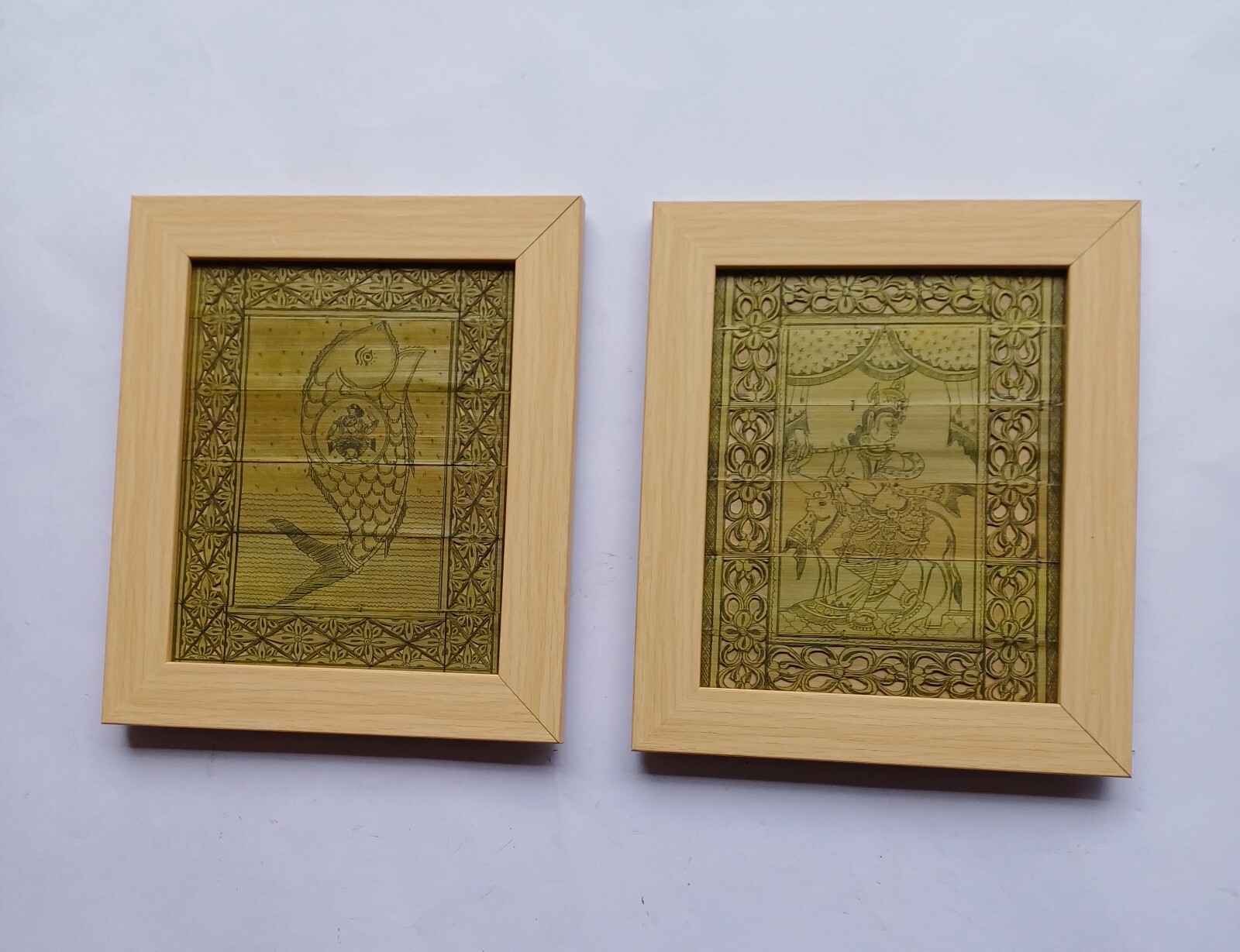 Orginal Handmade Palm Leaf Engraving Pattachitra Frame Set Of 2nos Wall Hanging