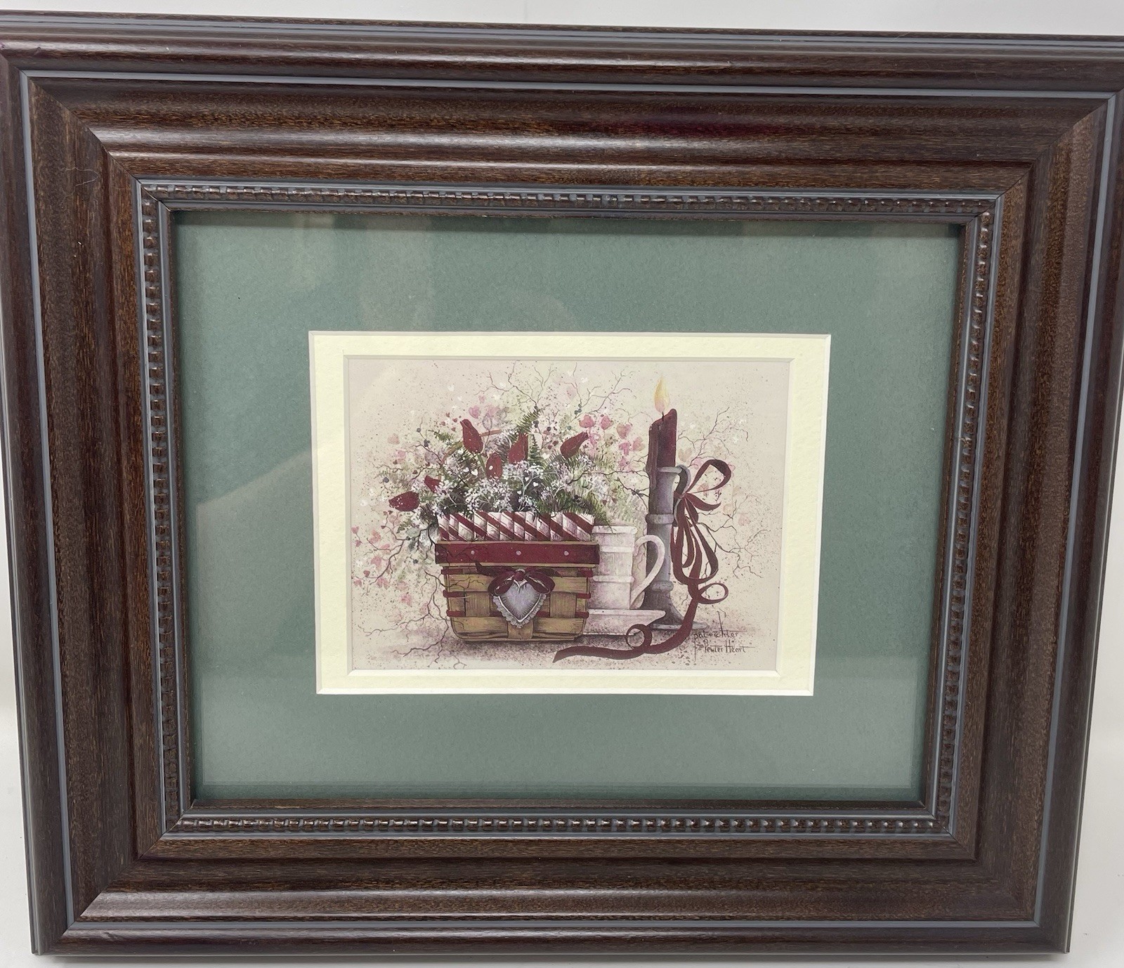 Pat Richter “Pewter Heart” Print 12X14 Wood Frame Cottage Core