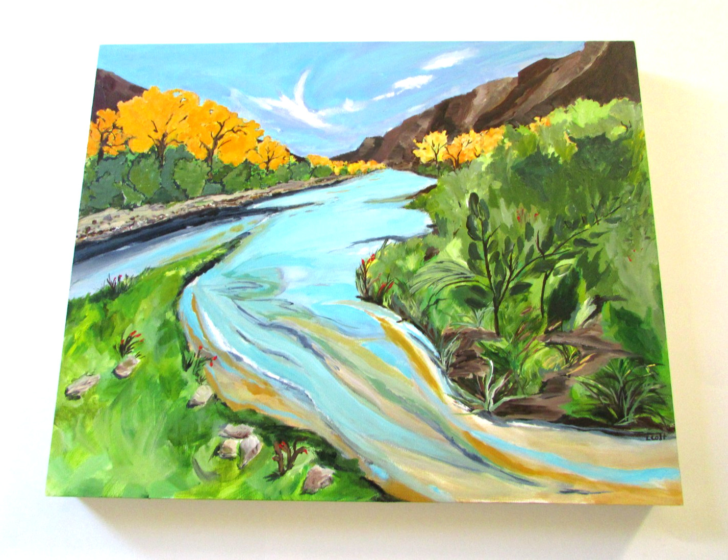 Lori Colt Folk Art Southwestern New Mexico Rio Grande River Landscape Painting