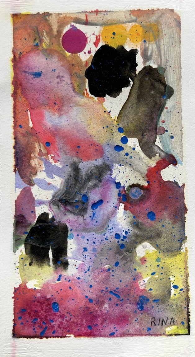 Miss Rina Dreamscape 16, Small Original Watercolor Painting 7”x4” by Studio MRAO