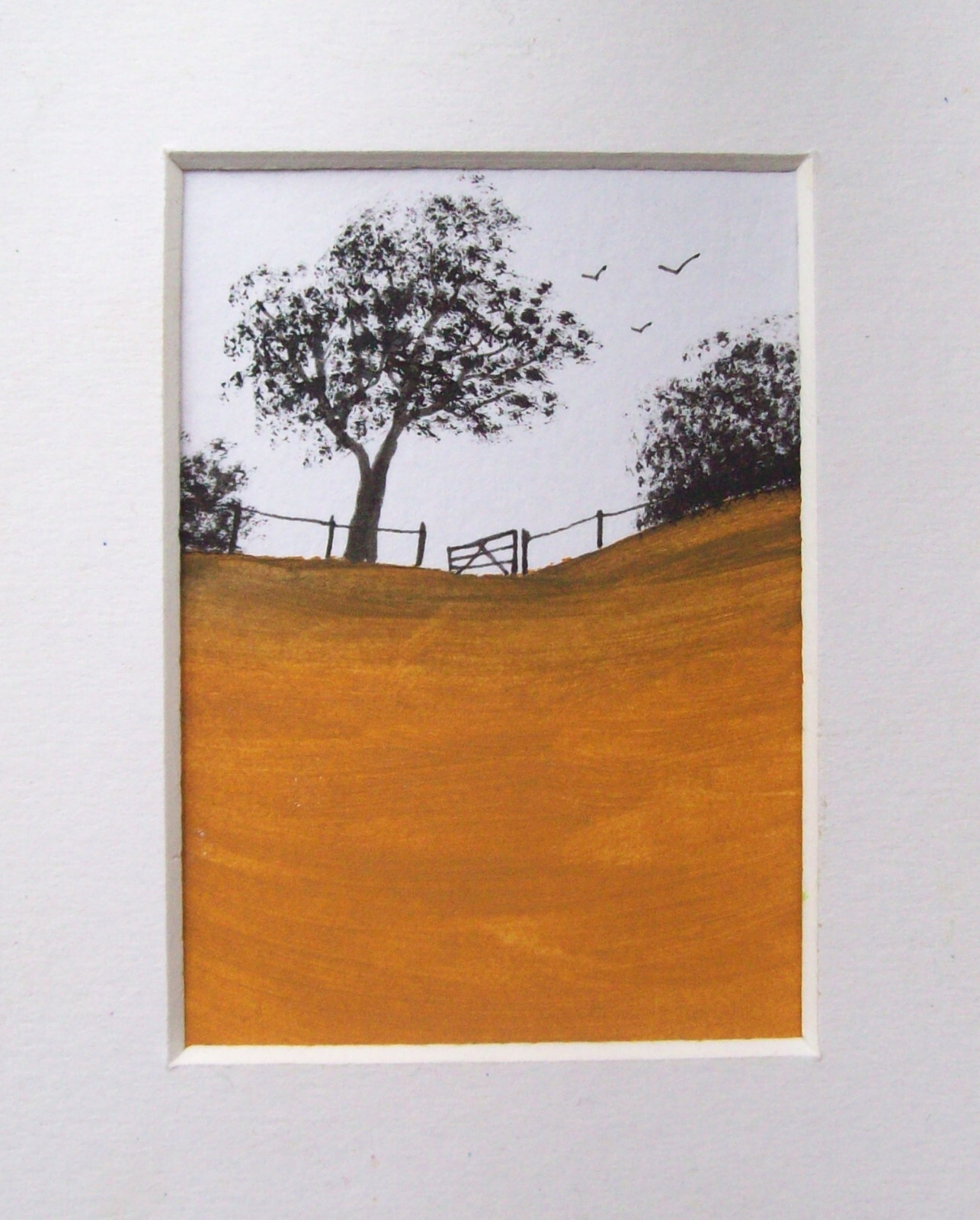 ACEO ORIGINAL HAND PAINTED SIGNED «AUTUMN FIELD» LANDSCAPE MINI PAINTING