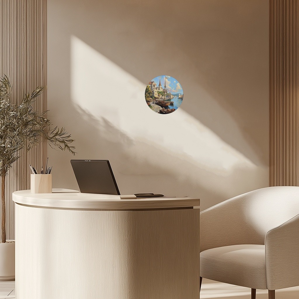 European Landscape Round Aluminum Painting Impressionist