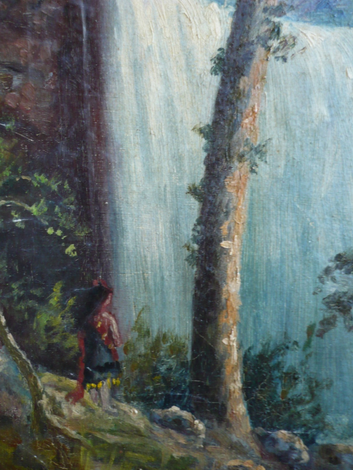 MINA BOEHM METZGER, NEW YORK IMPRESSIONIST OLD ANTIQUE, FOREST NATURE WATERFALL