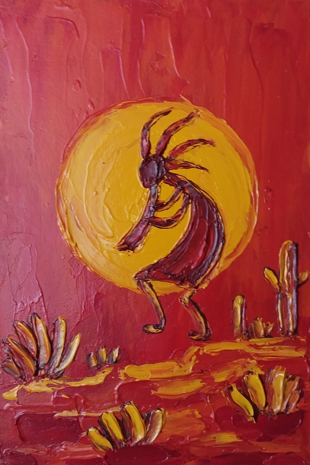 Framed Kokopelli Art Native American Southwest Art 4×6 in Original Oil Painting
