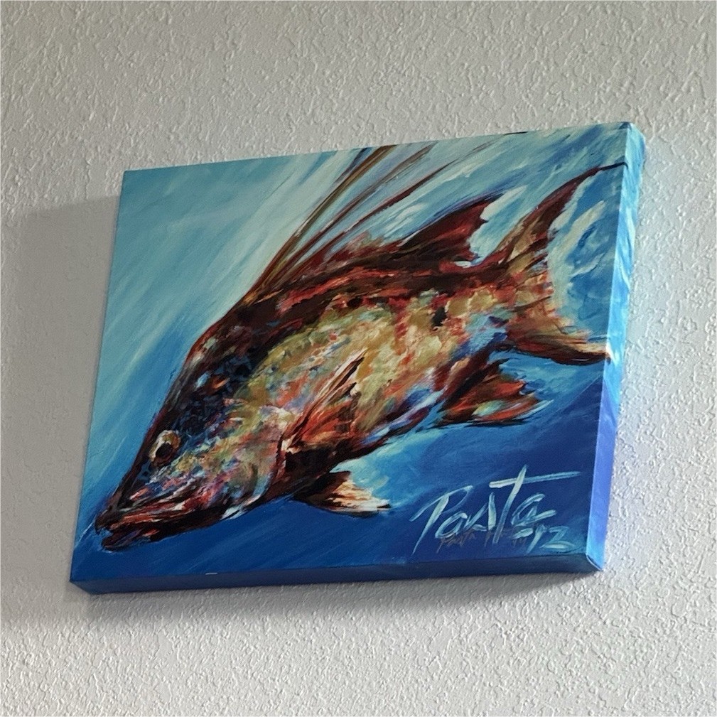 Patten Signed Abstract Contemporary Fish Painting on Canvas Unframed Small