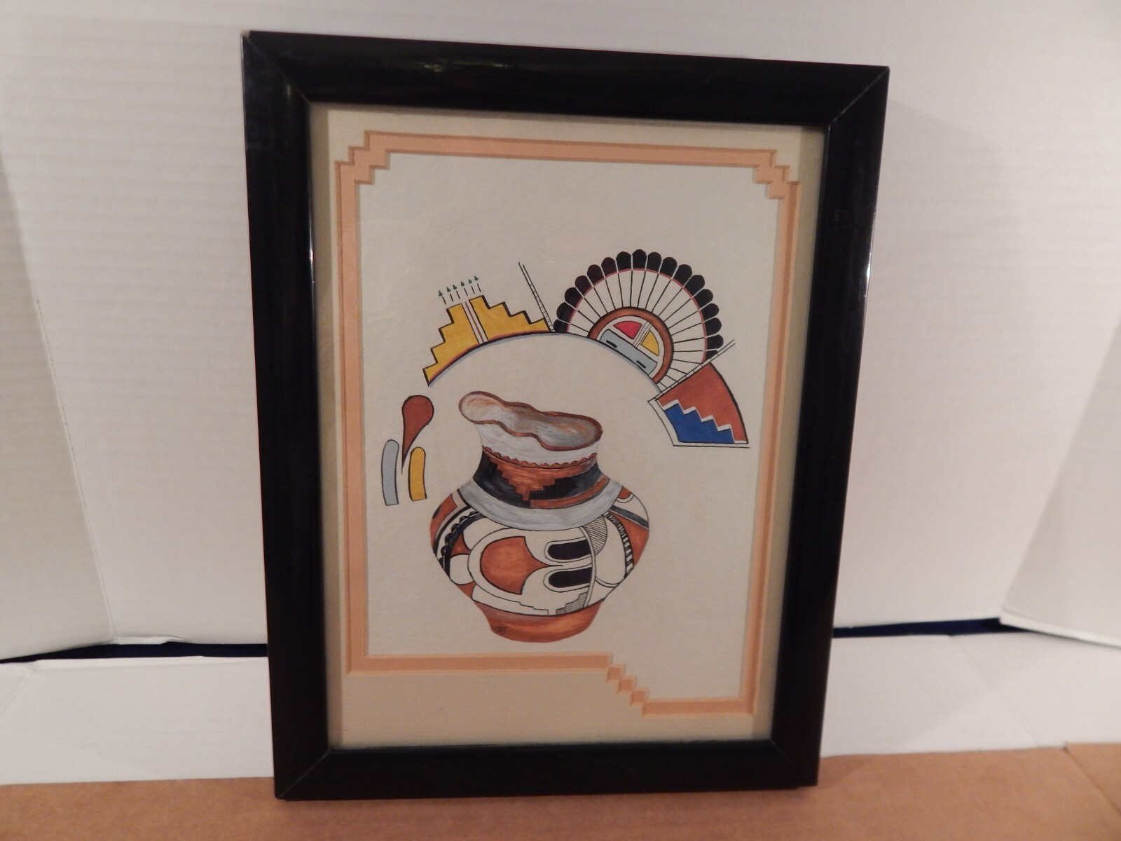 Original Wendell E. Smith Fine Watercolor «Acoma Corn Pollen Pot» Signed Framed