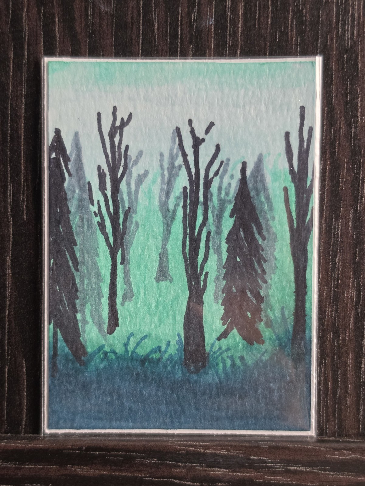 Original ACEO Card Alcohol Marker Gloomy Forest 2.5×3.5″ By AliArtThings