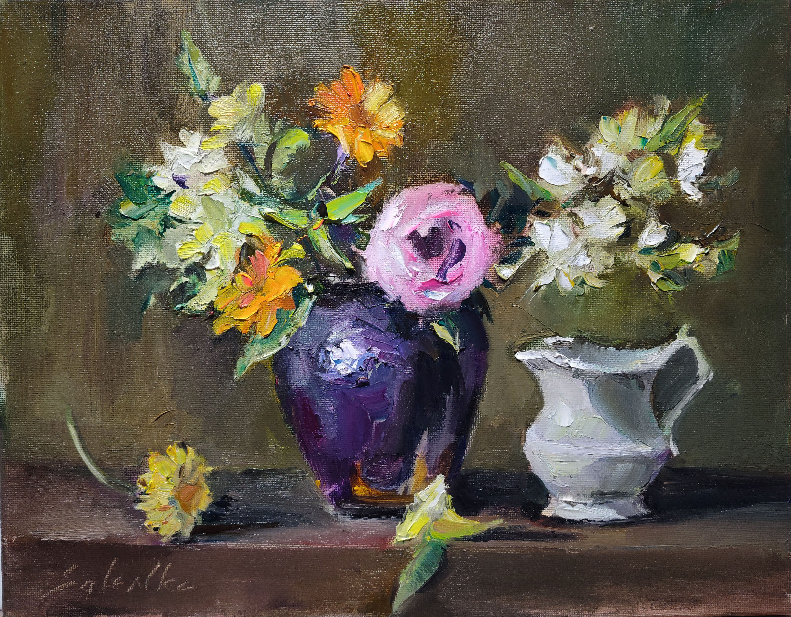 Original oil painting Still life 11″x14″ Floral Flowers Vase Impressionism ART