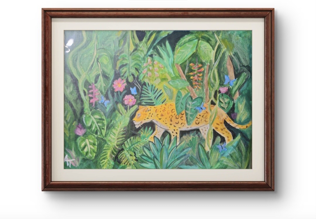 Original Acrylic Jaguar In The Jungle 9×12 Canvas Paper Painting Wall Art