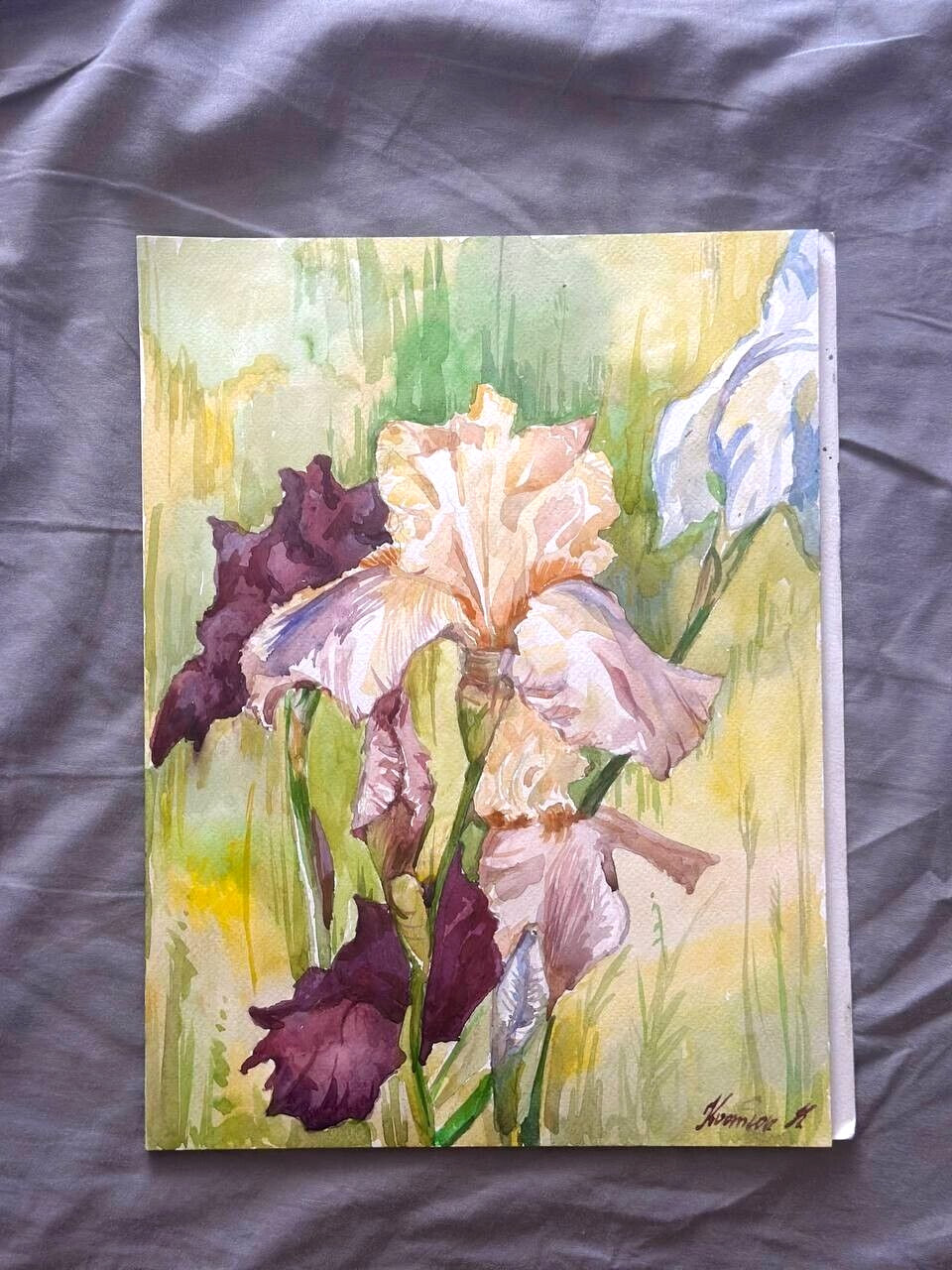 Painting by the Ukrainian artist «Irises Flowers» watercolor