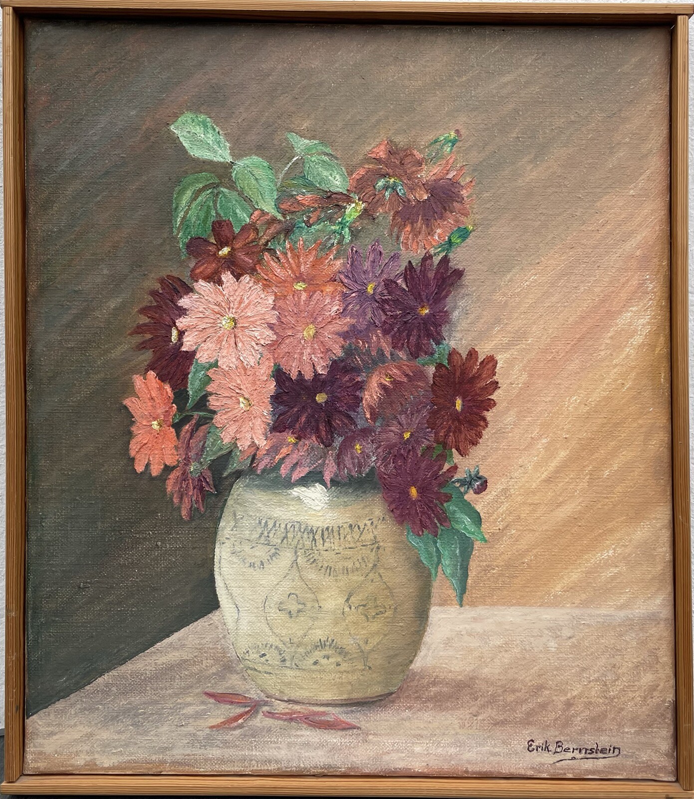 Erik Bernstein Decorative Floral Still Life with Asters Oil Painting