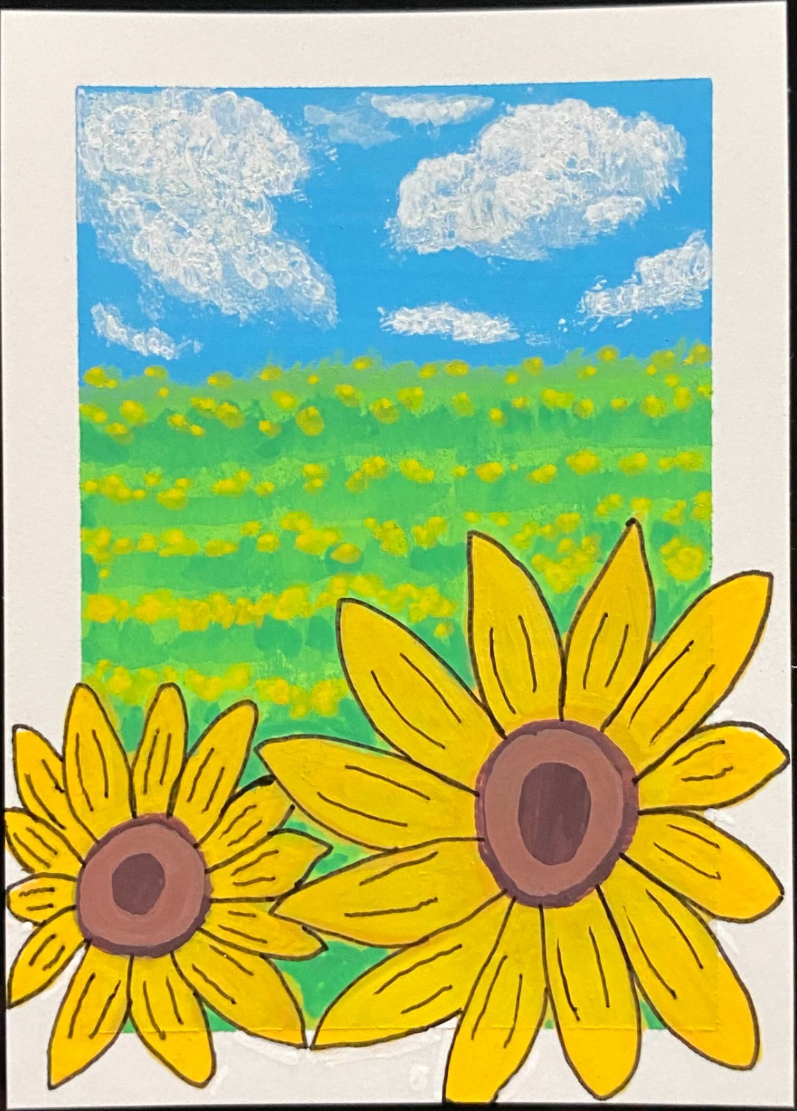ACEO Original Landscape Sunflowers Flowers Sky Artwork Collectible Atc Small Art