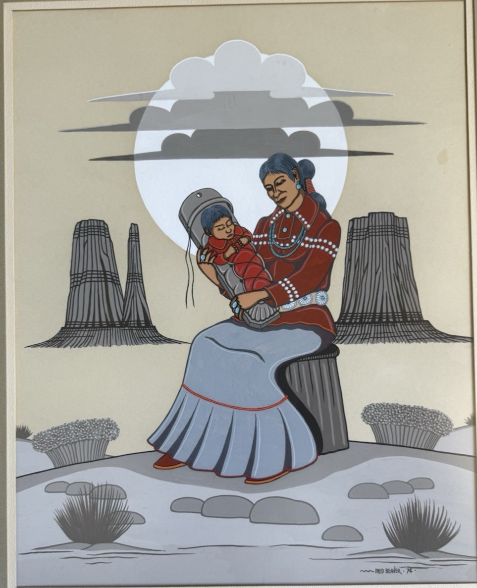 Fred Beaver (Native American, US) – wonderful original painting of Indian mother