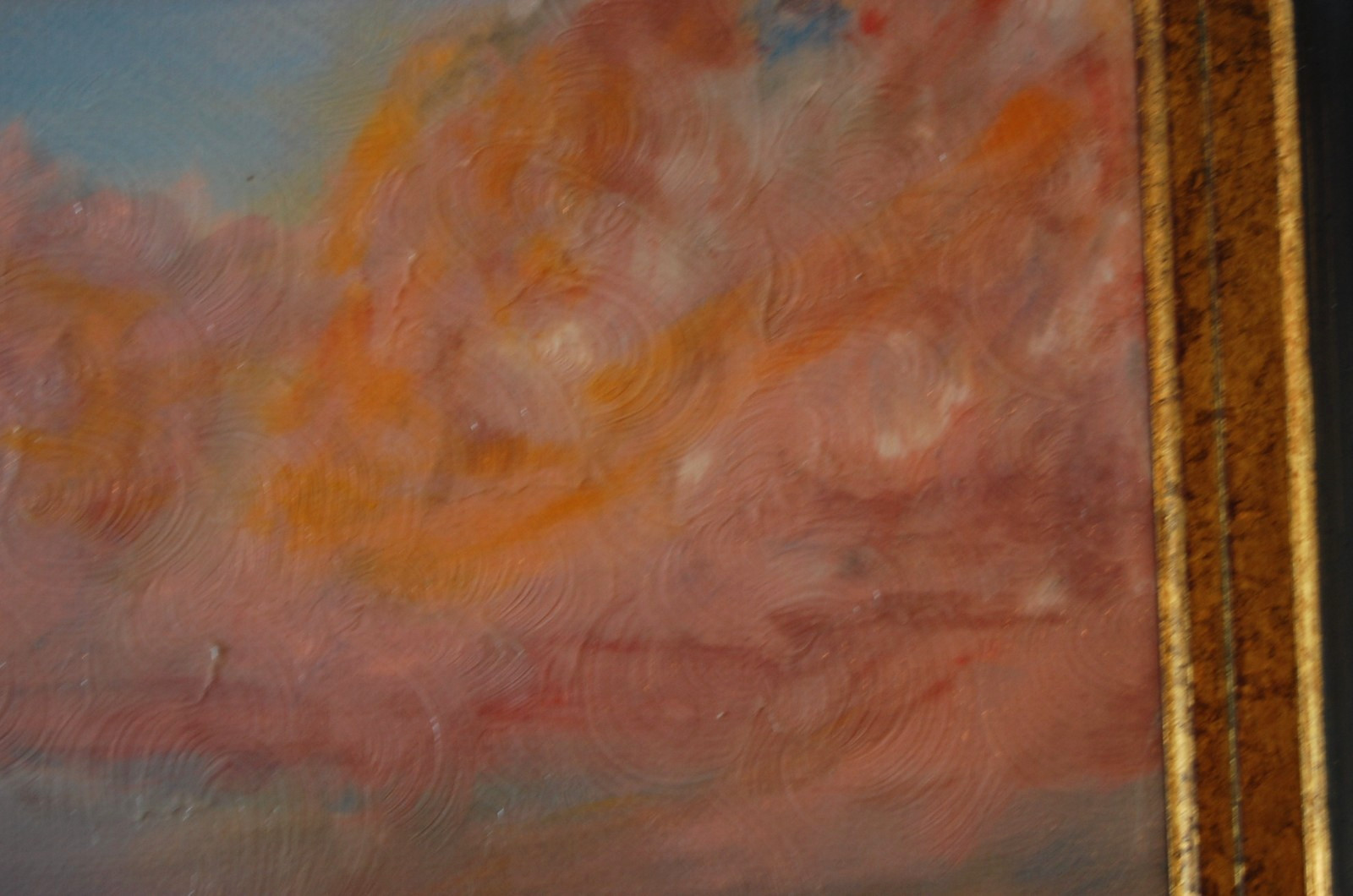 VINTAGE 1990’S FRAMED ABSTRACT OIL SEASHORE AT DUSK LANDSCAPE ARTIST: M. PEARSON