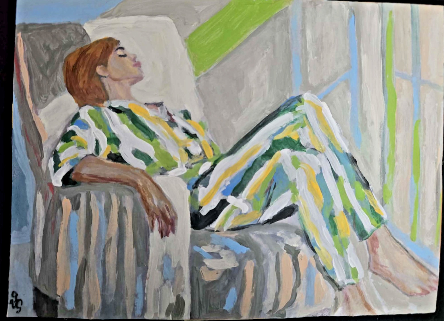 Hand Painted Acrylic Painting «Between Wake and Sleep». Signed