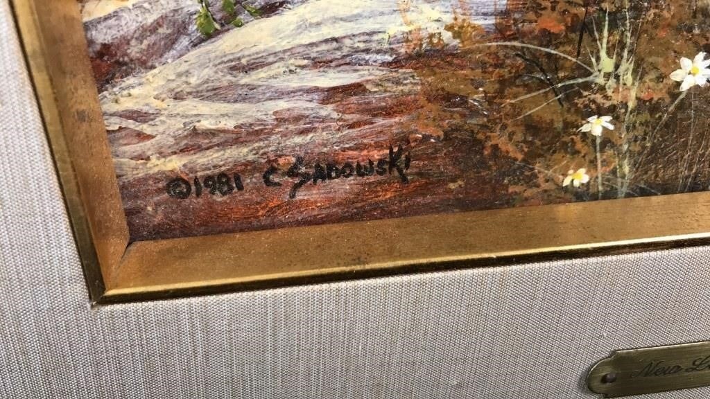 Great 1981 Carol Sadowski Landscape House Farm Oil Painting New London, CT