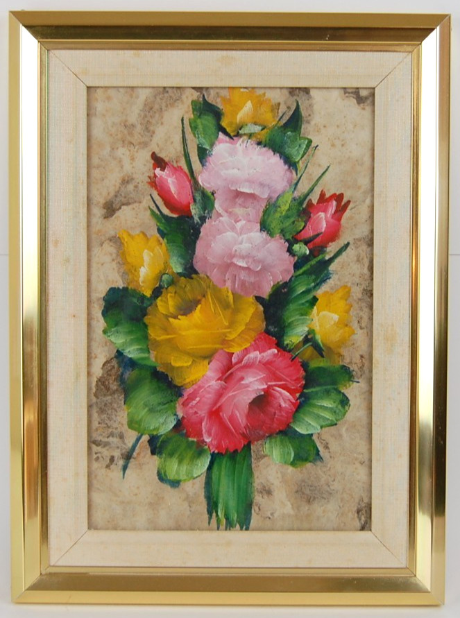 Vtg 60’s Original Oil Painting on Craft Paper «Pastel Flowers Bouquet I» 7.5X12