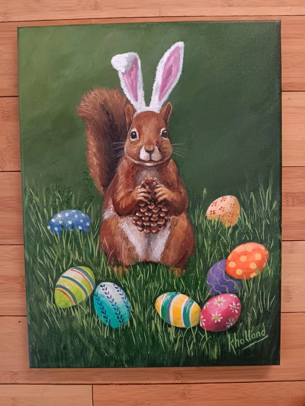 Original Whimsical Easter Painting » Preferably Pinecones» by kholland 12×16…