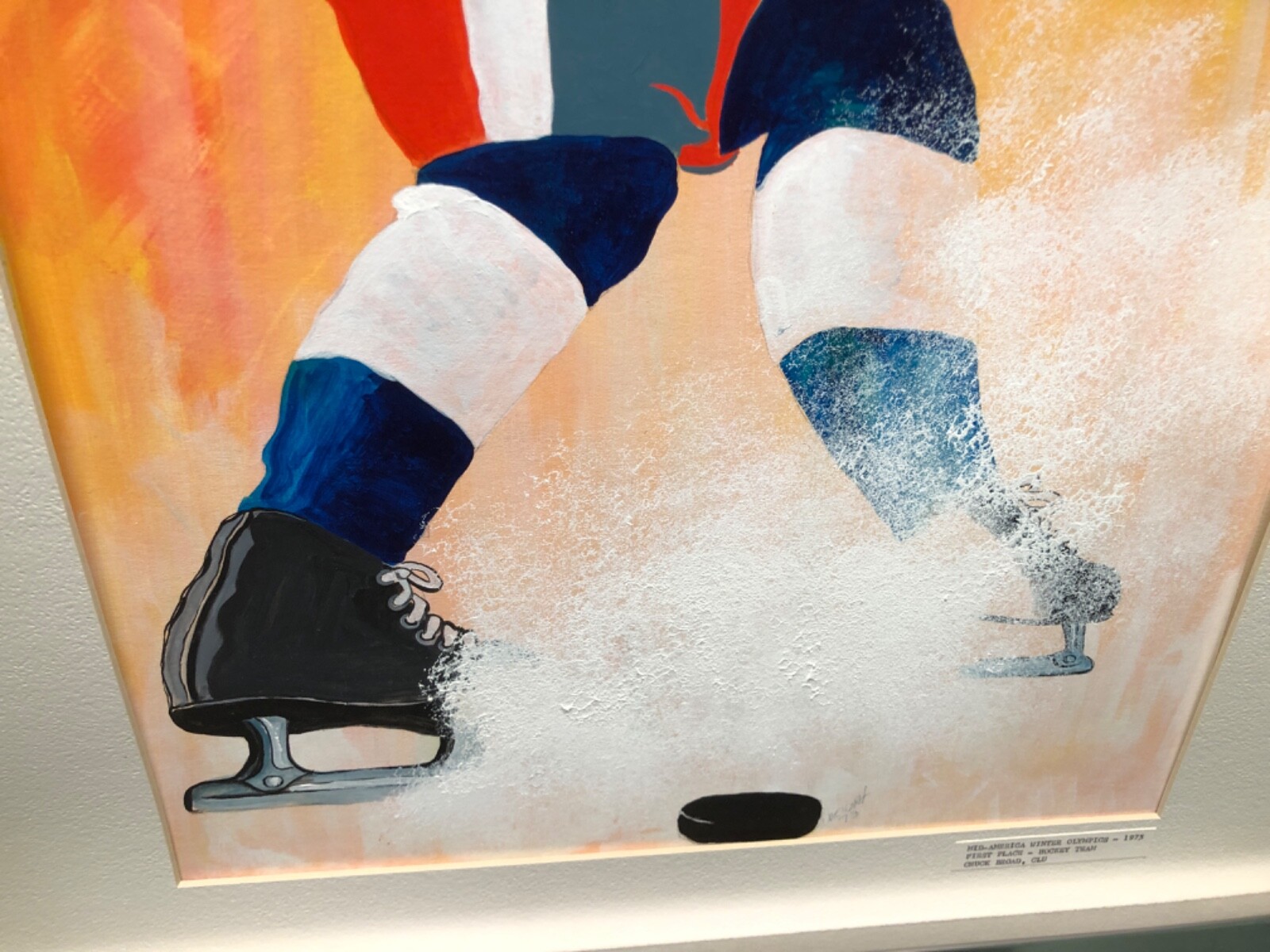 MCM POP ART PAINTING HOCKEY PLAYER WISCONSIN SIGNED 1973 WRIGHT WARHOL STYLE
