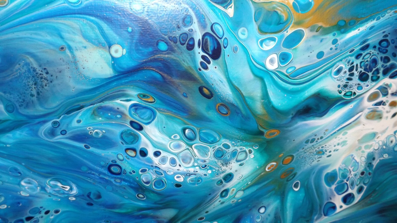 16″ 20″ inch Blue/Green fluid art/ canvas smash w/Gold,green,lake blue,white