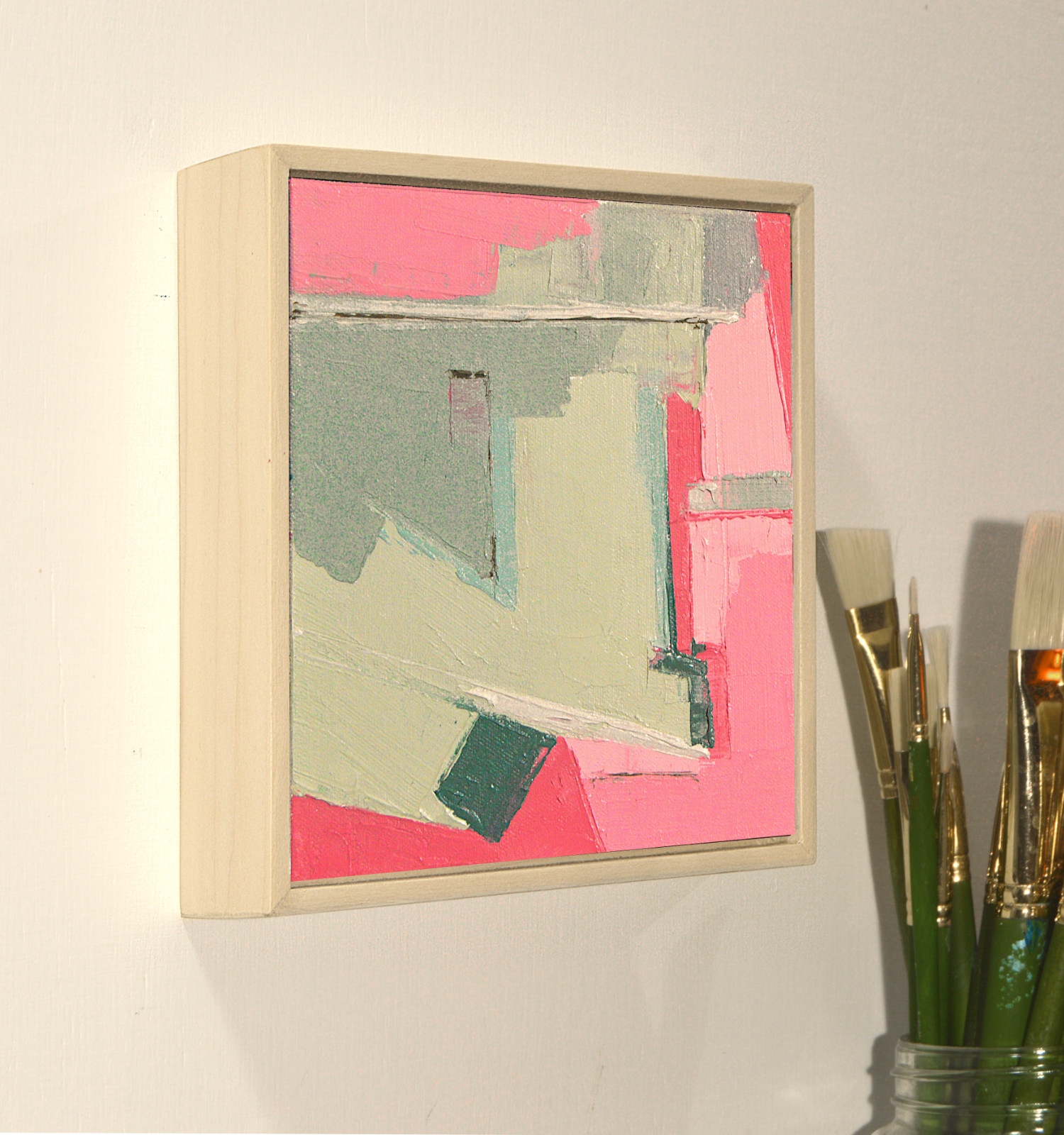 «Colorful Neighborhood», Small Textured Abstract Oil Painting | Framed Wall Art
