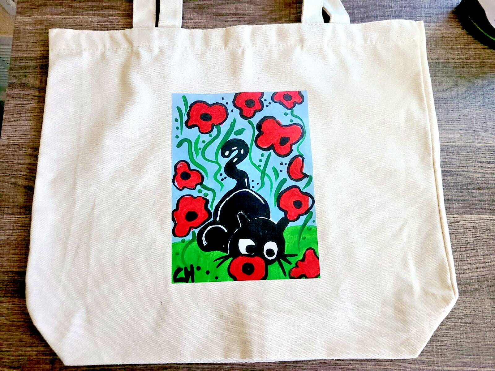 Brand NEW NOT ACEO CANVAS POPPIES FIELD CAT IRON ON TOTE BAG 16x13x4 » 2000-now