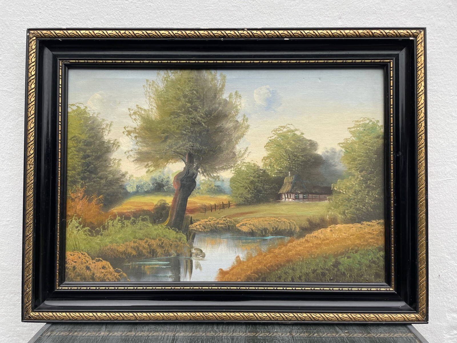 Impressionist Landscape With Thatched Cottage By The River Oil Painting