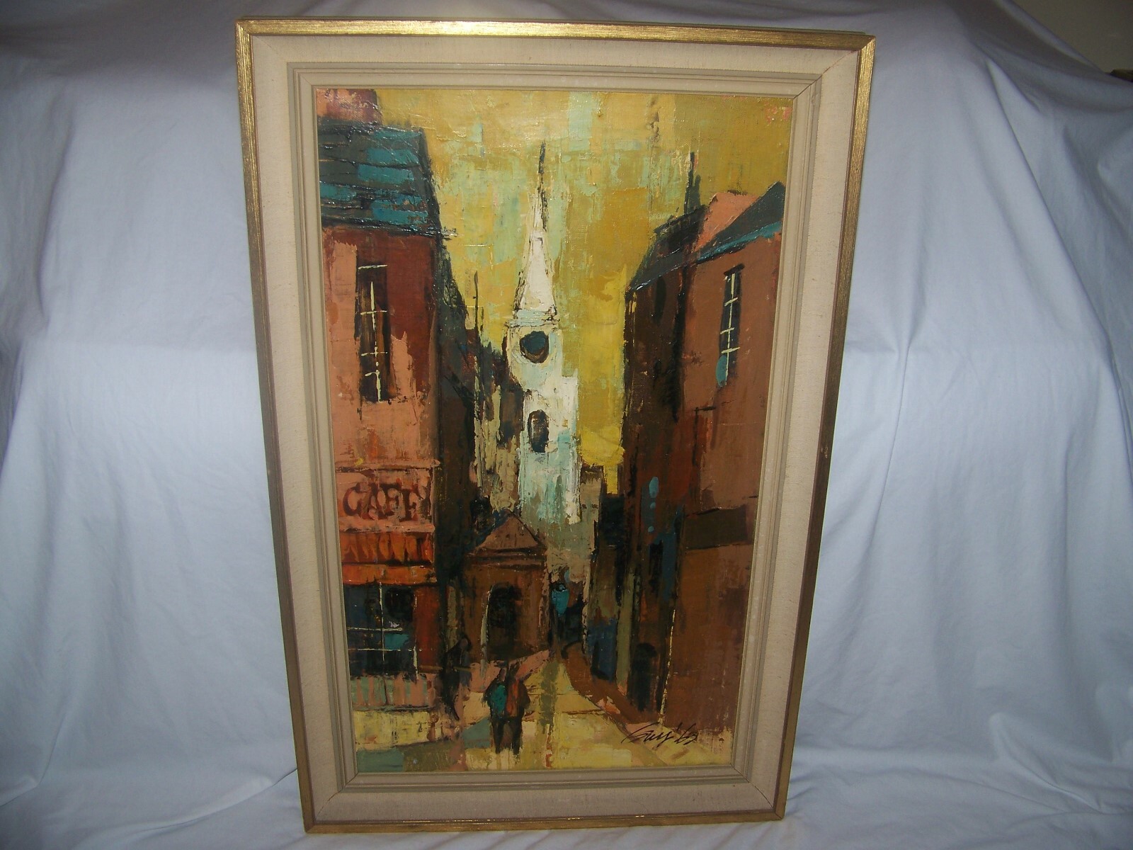 Guy 63? Jack Veltman Gallery Oil Canvas Mid Century Street/Church, Guy Anderson?