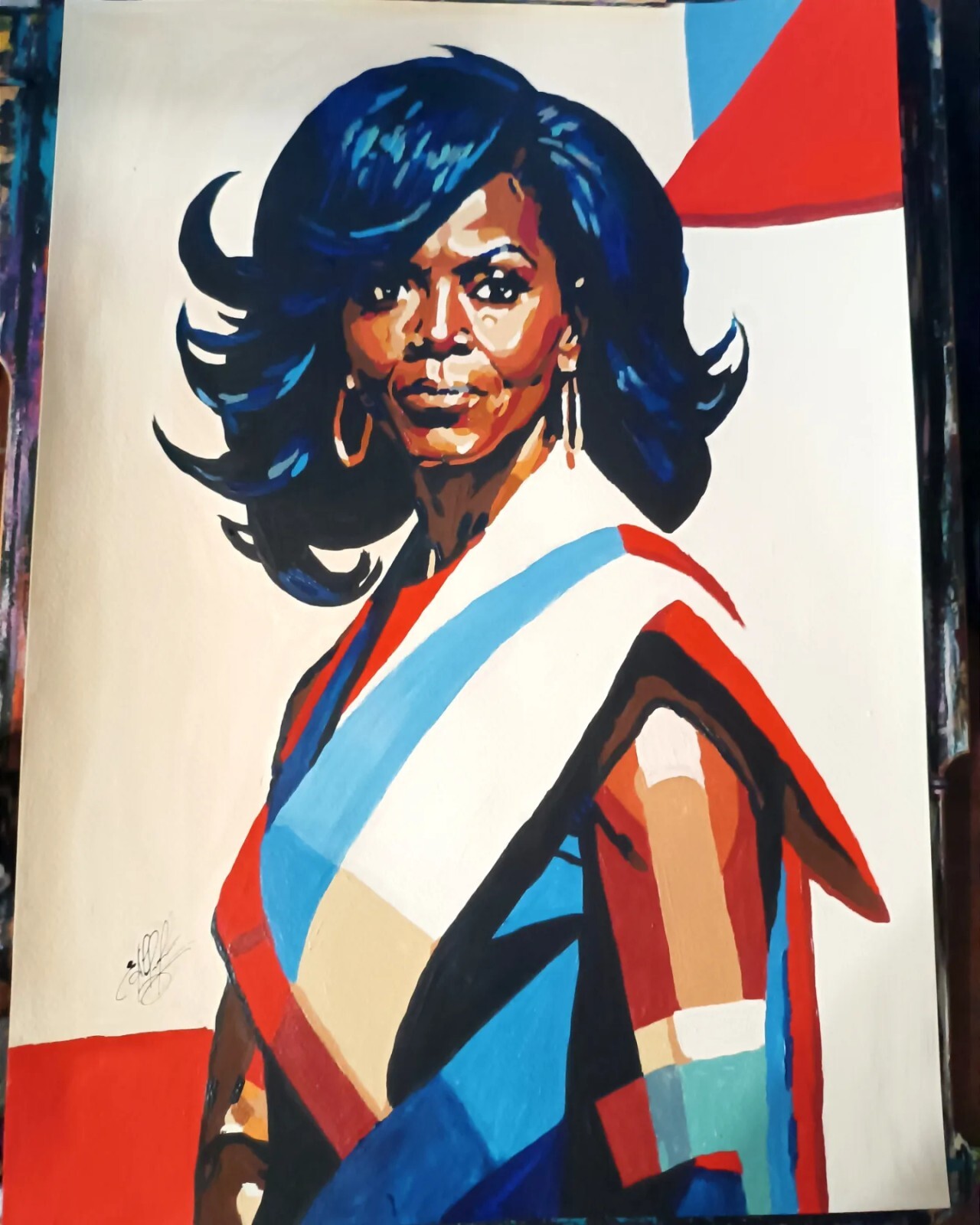 Acrylic portrait of Michelle Obama, pop art poster, handmade