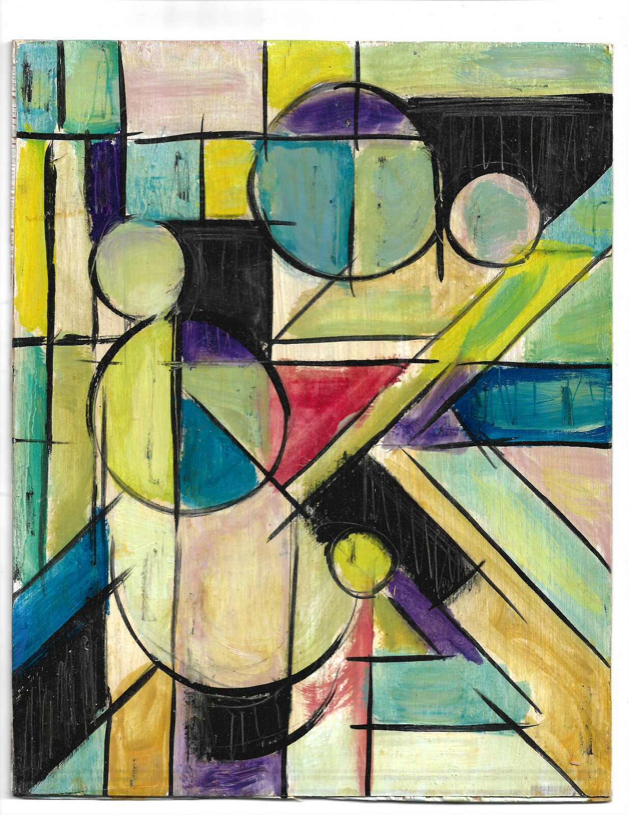 A TURN FOR THE WORSE abstract 8×10 wood original Vintage painting signed Crowell