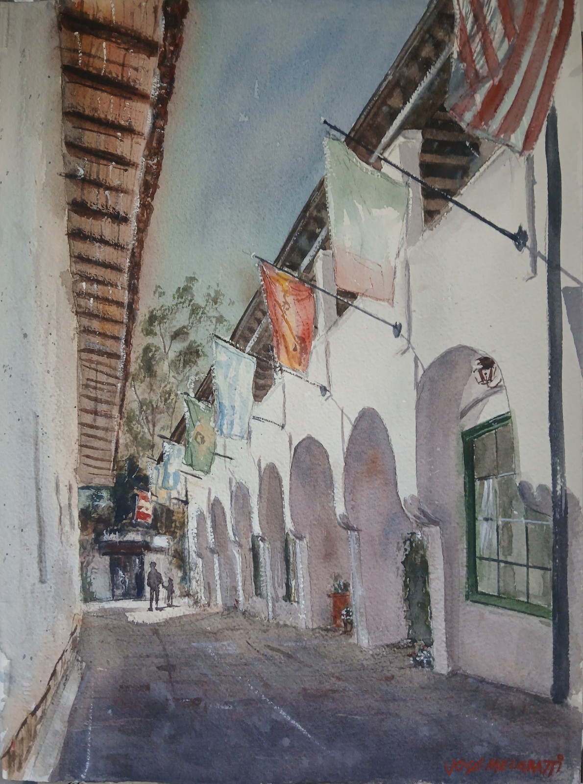 Watercolor Original Painting 11″ x 15″ A Walk Through Santa Barbara NOT A PRINT