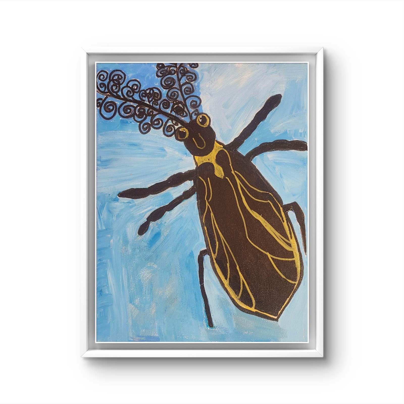 Fancy Insect Glowworm Vibrant Abstract Expressionism Painting 11×14 Canvas