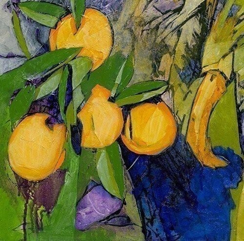 Elephant and Oranges , limited edition giclee by Yuval Wolfson , 30×24 framed